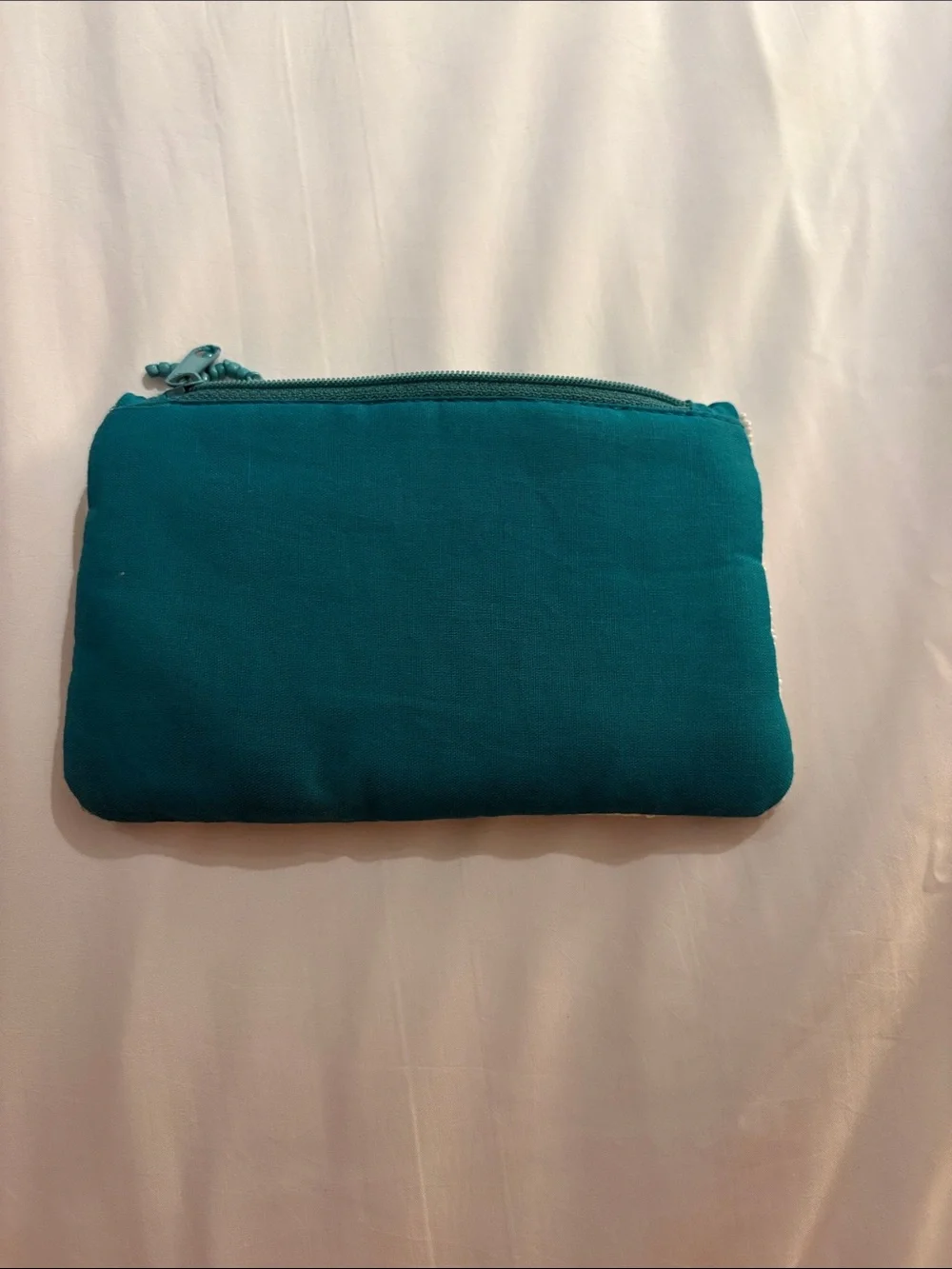 Beaded Fish Stripe Clutch - White with Teal, Pink & Blue Fish